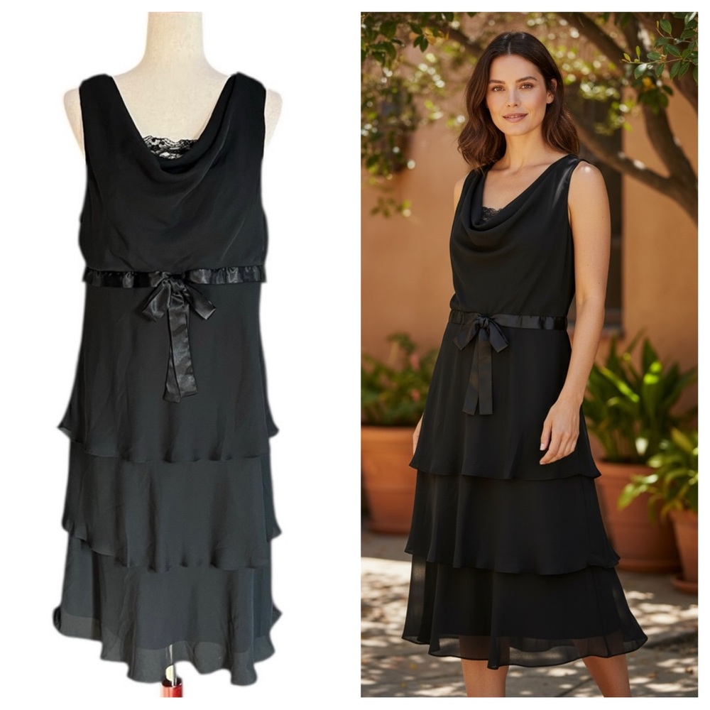 Rabbit Rabbit Rabbit Elegant Tiered Black Evening Dress